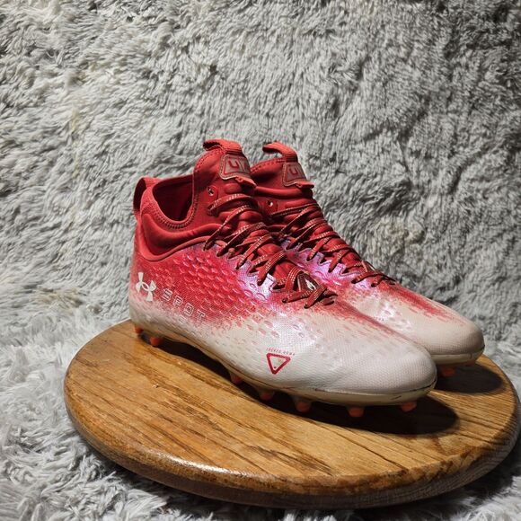 Under Armour Football Cleats Mens 11.5 Spotlight Lux MC 2.0 Red White Lace Ups - Picture 1 of 8